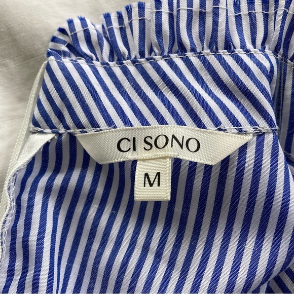 CI Sono blue & white pinstripe high collar sleeveless peplum blouse. Size M - Picture 7 of 9